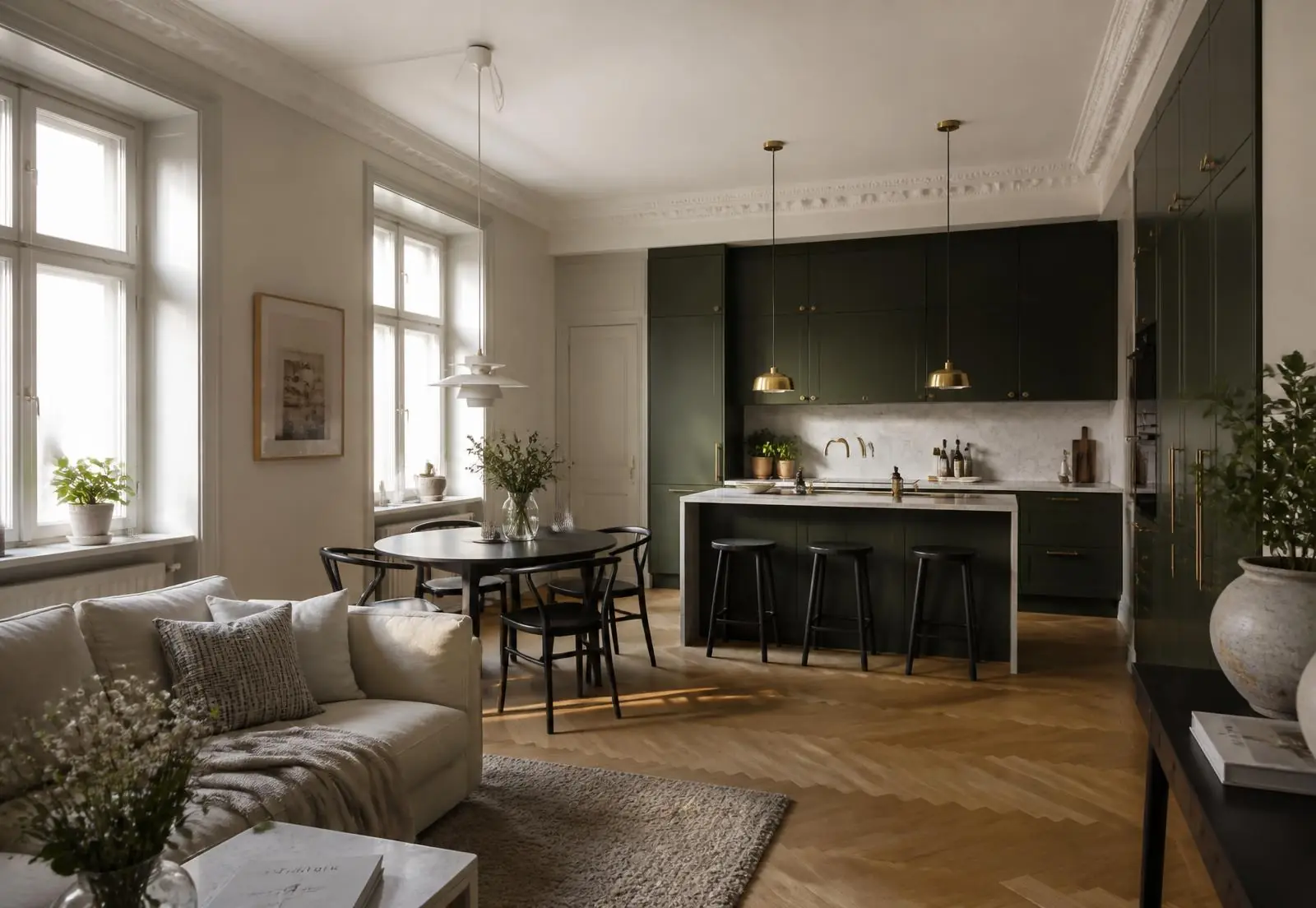 Totalrenoverad lägenhet i Stockholm med nytt kök och fiskbensparkett